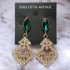 Saks Fifth Avenue Gold-Tone Drop Earrings with Emerald Marquise Stones